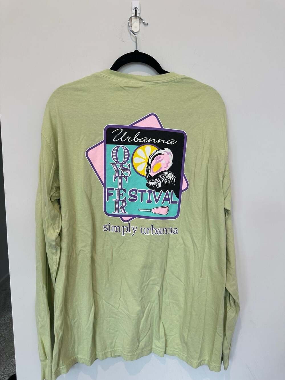 100% Cotton Comfort Colors Urbanna Oyster Festival Long Sleeve T-Shirt Green Siz